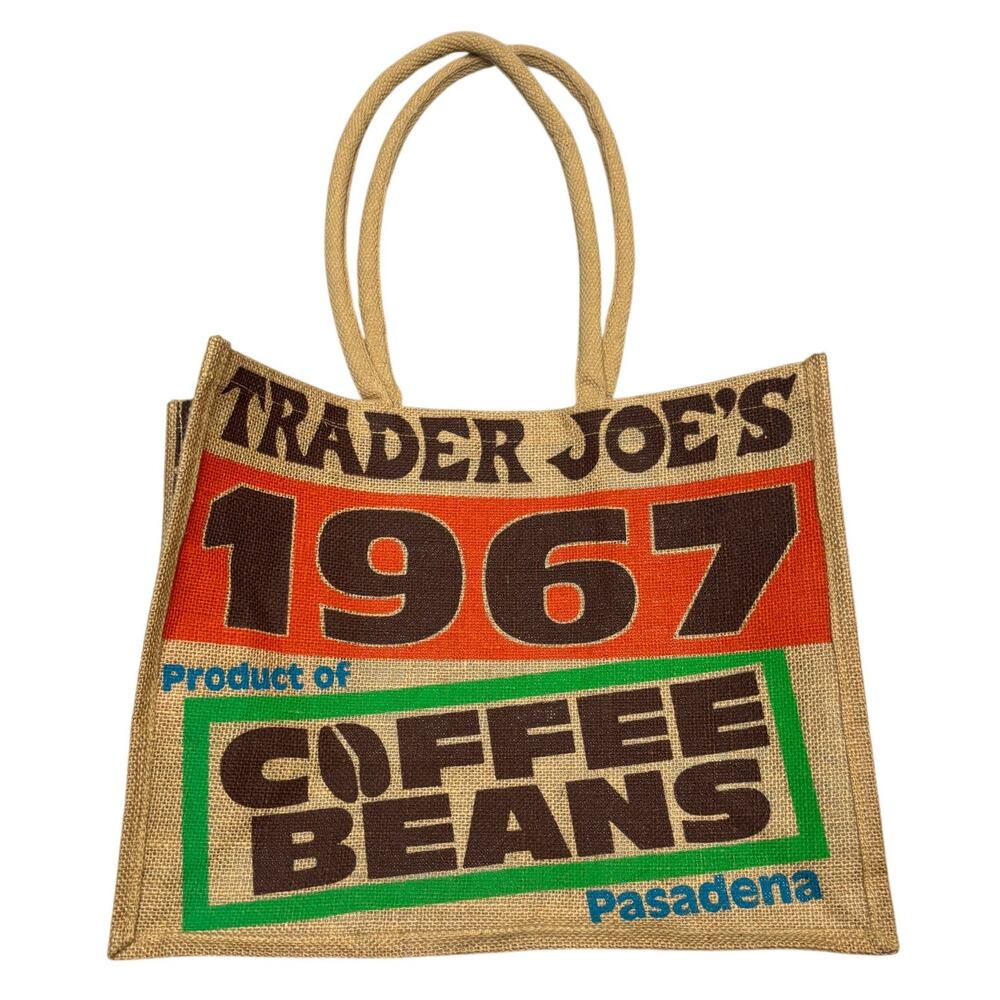 Trader Joe's 1967 Coffee Beans Pasadena Jute Burlap Reusable Tote Bag